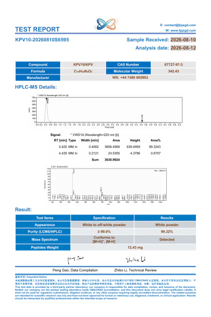 KPV independent HPLC and MS report KP10-20260810S6595 first-page preview