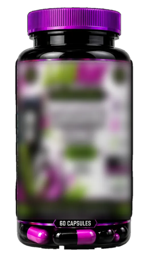 Black capsule bottle with purple cap
